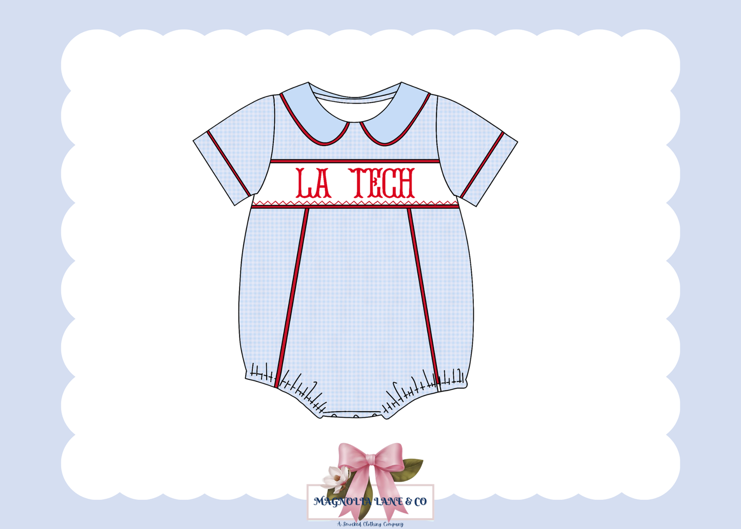 PO23: Boy’s Light Blue & Red Gingham Game Day Bubble