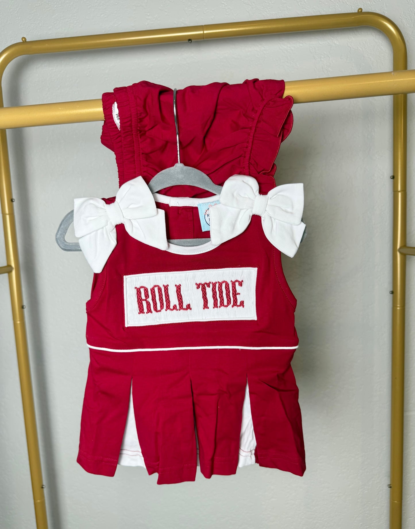 Crimson/Cardinal Red & White Cheer Uniform - "WOO PIG"