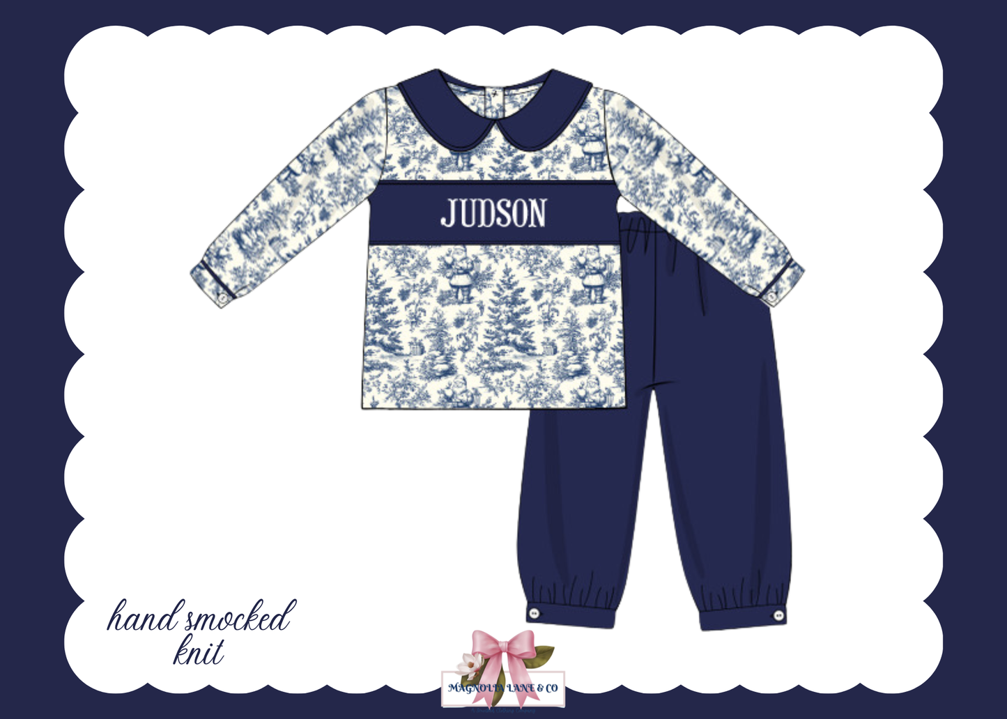 PO27: Boy's Navy Santa Toile Pants Set (ETA: November)