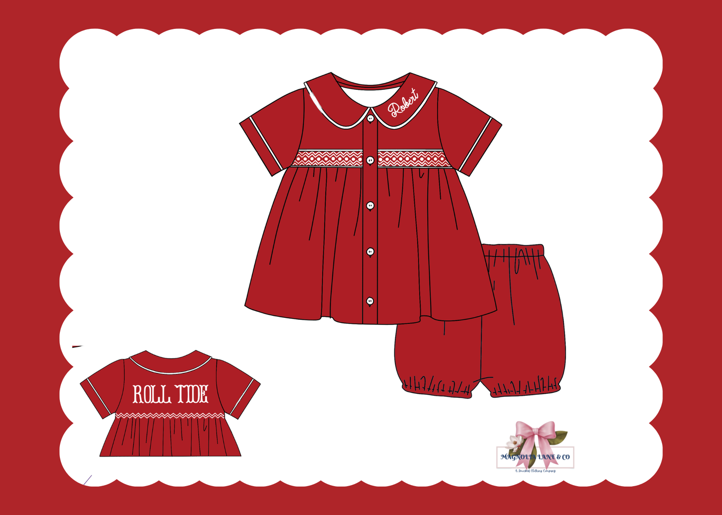 PO23: Boy’s Crimson/Cardinal Red & White Tiny Tailgaters Bubble Shorts Set