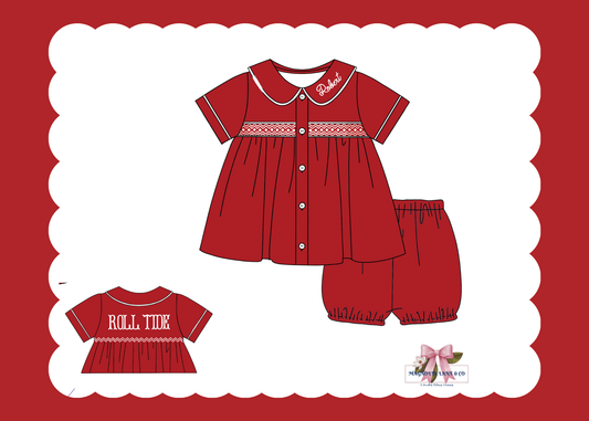 PO23: Boy’s Crimson/Cardinal Red & White Tiny Tailgaters Bubble Shorts Set