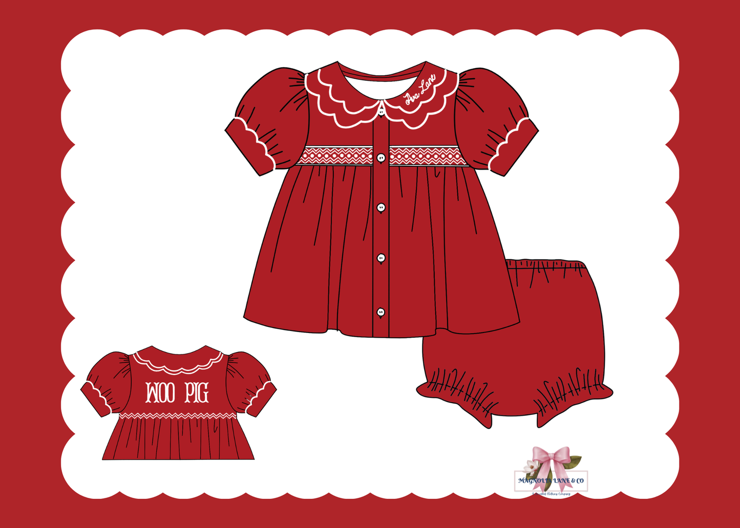 PO23: Girl’s Crimson/Cardinal Red & White Tiny Tailgaters Bloomer Set/Dress