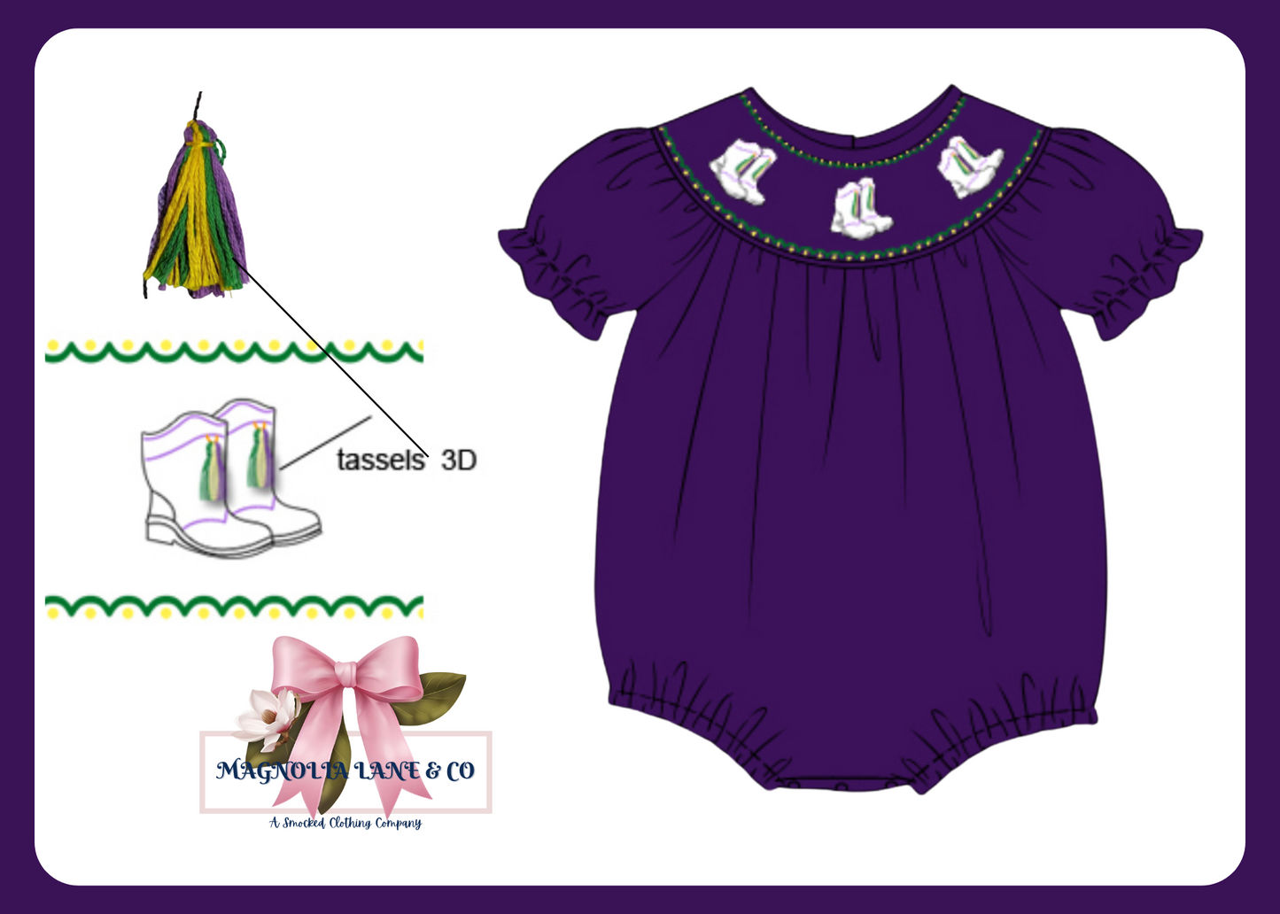 Hand Smocked Mardi Gras Boots - BUBBLE