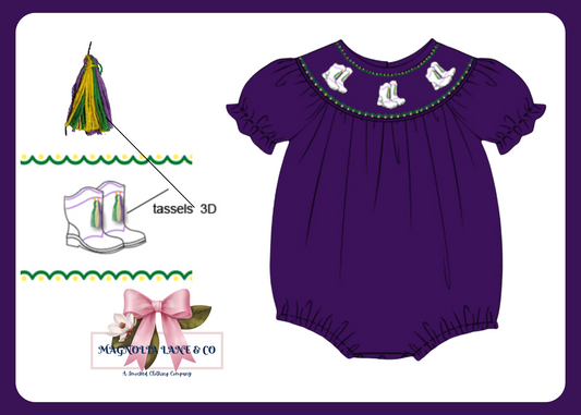 Hand Smocked Mardi Gras Boots - BUBBLE