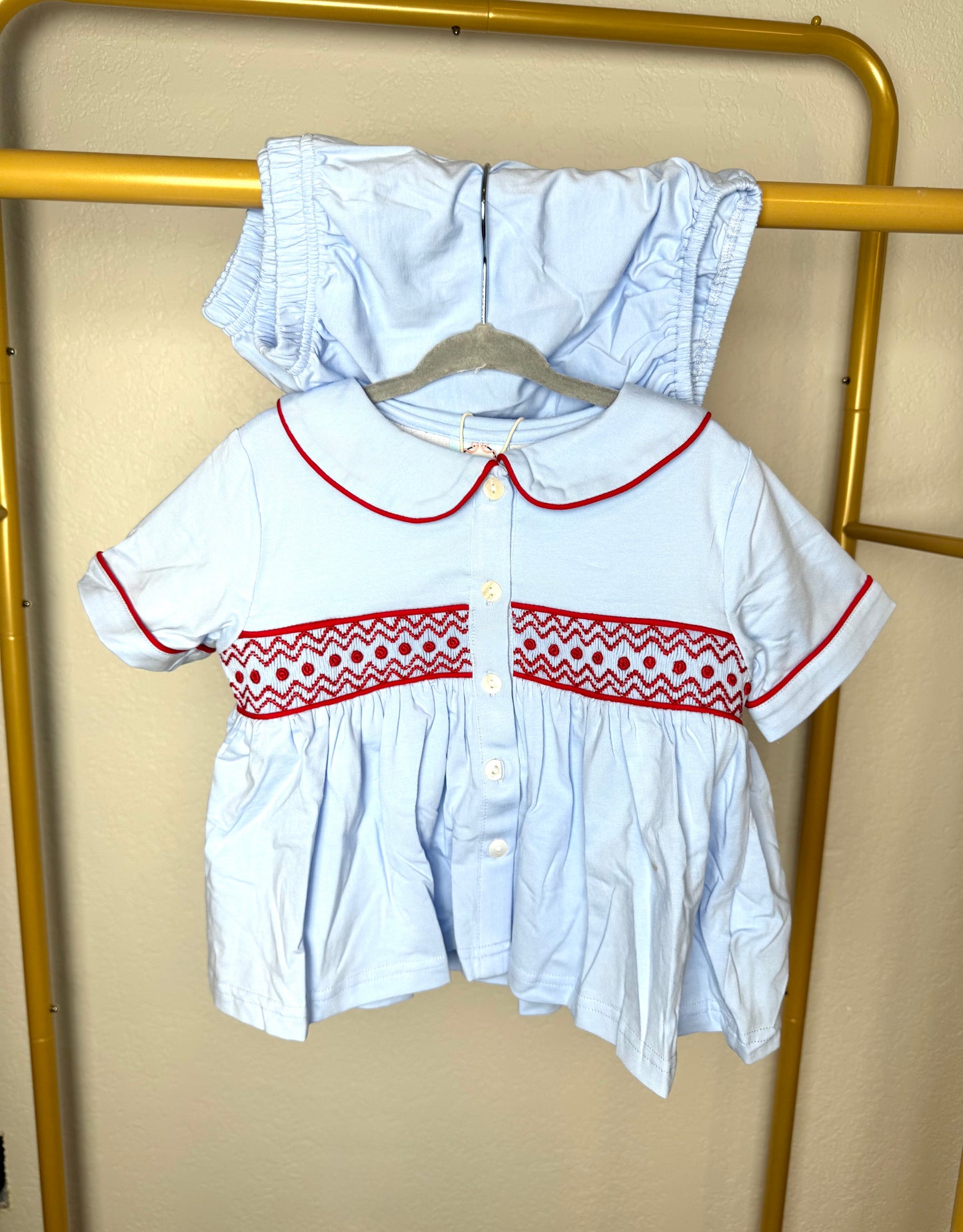 Boy's Blue & Red Tiny Tailgater Shorts Set - "HOTTY TODDY GOSH ALMIGHTY"
