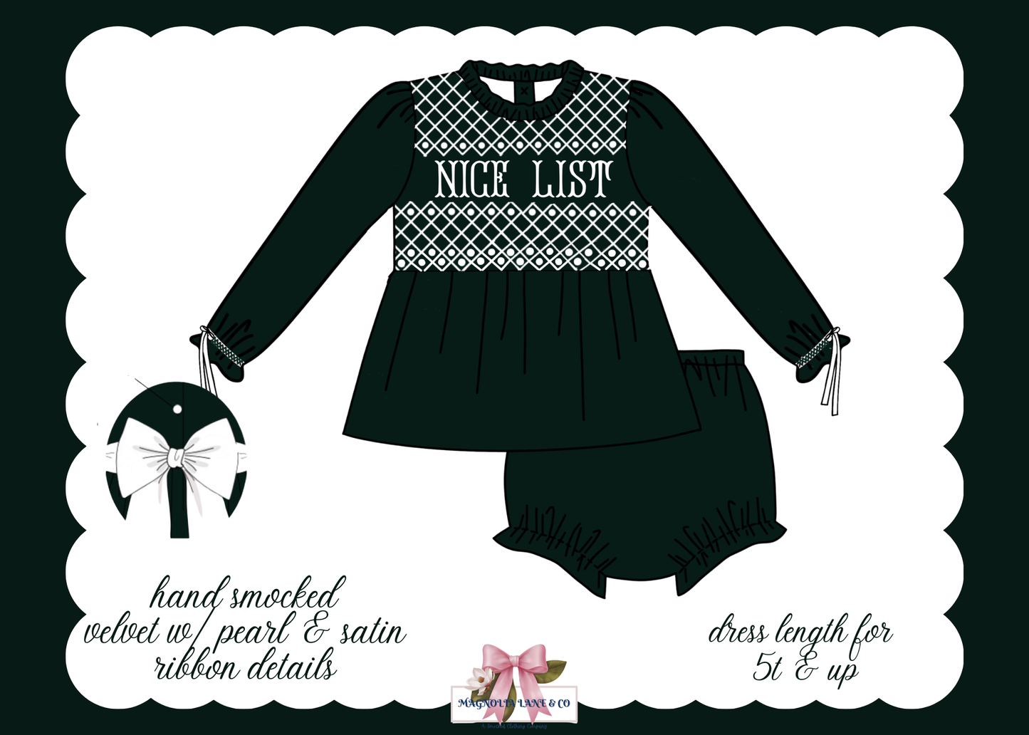 PO26: Green Velvet Christmas: Girl’s Bloomer Set/Dress (ETA: October)