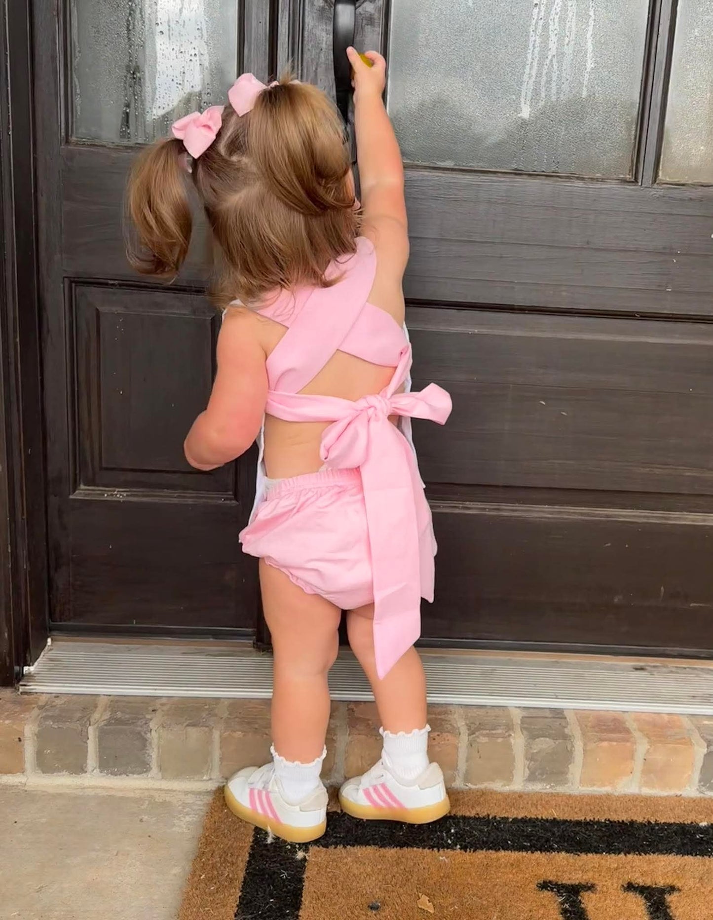 Girl’s Pink & Green Floral Bloomer Set - "LITTLE LOVE"