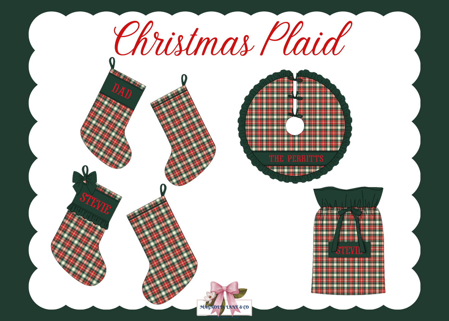 PO27: Christmas Plaid Quilted Stockings, Tree Skirts, & Santa Sacks (ETA: November)