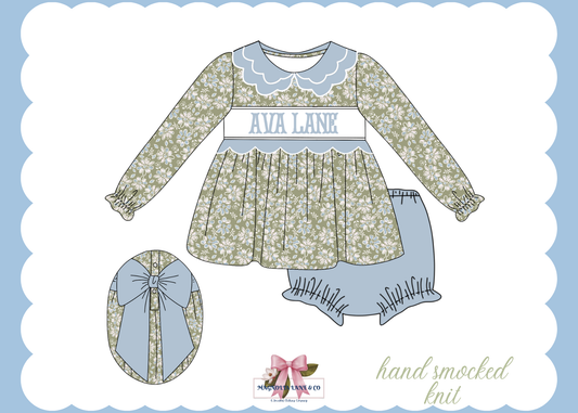 PO25: Girl’s Green & Blue Floral Bloomer Set/Dress