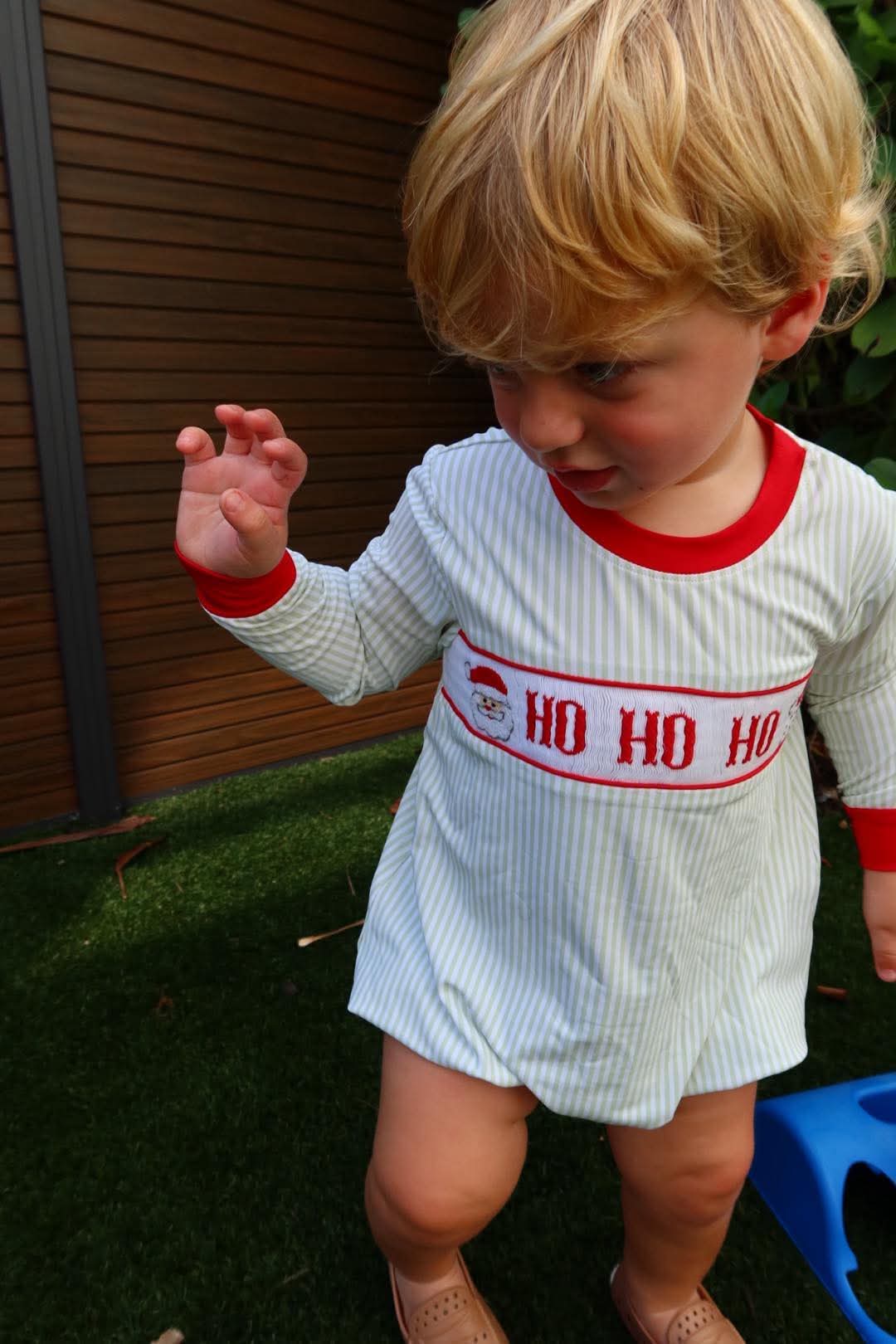 Santa Name Smocks (White Santa): Boy's Bubble - "SANTA BABY"