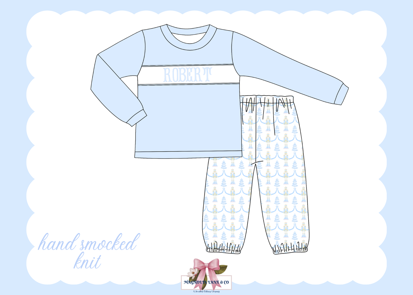 PO27: Boy's Blue Trees & Nutcrackers Pants Set (ETA: November)