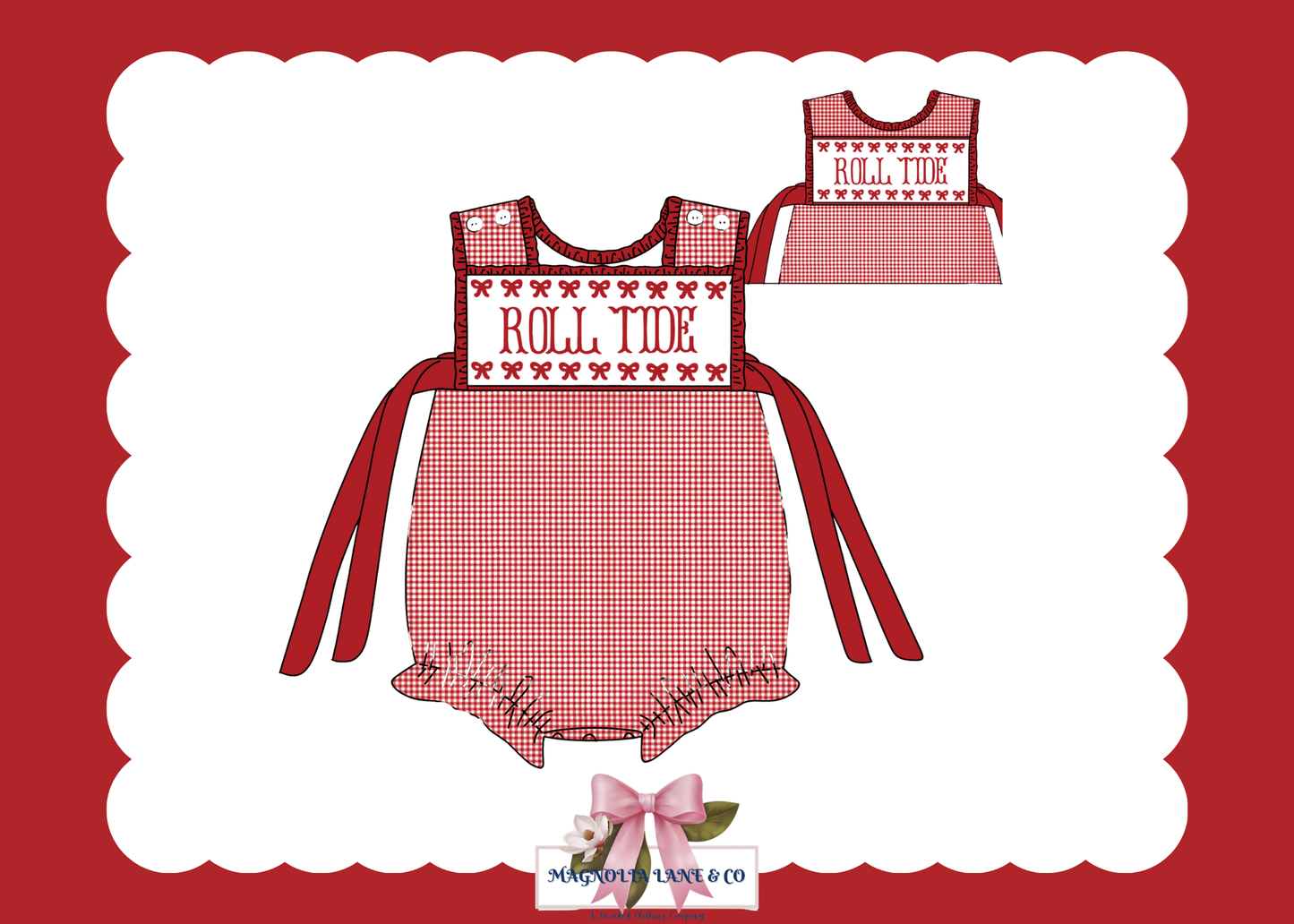 PO23: Girl’s Crimson/Cardinal Red & White Gingham Game Day Bubble