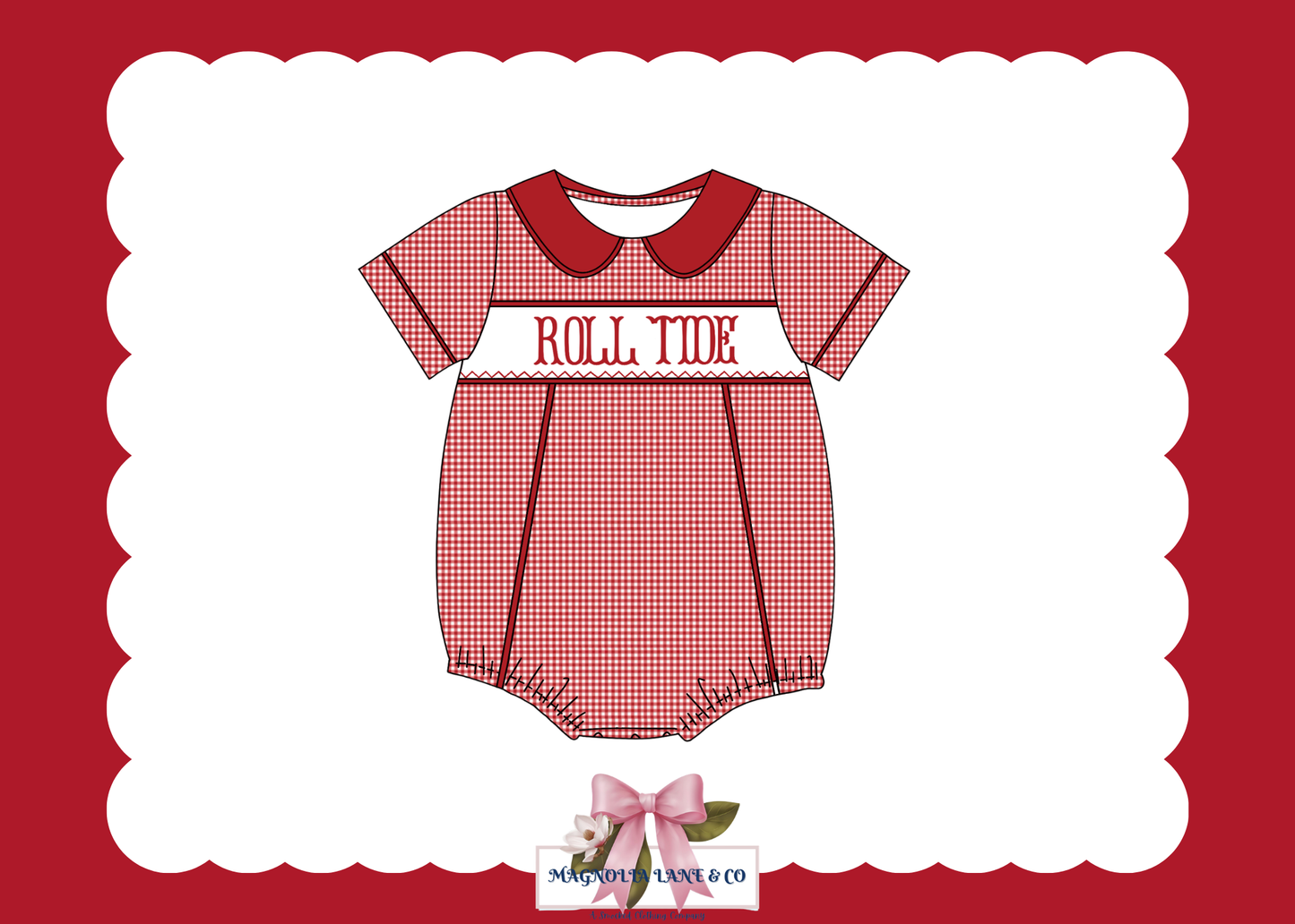 PO23: Boy’s Crimson/Cardinal Red & White Gingham Game Day Bubble