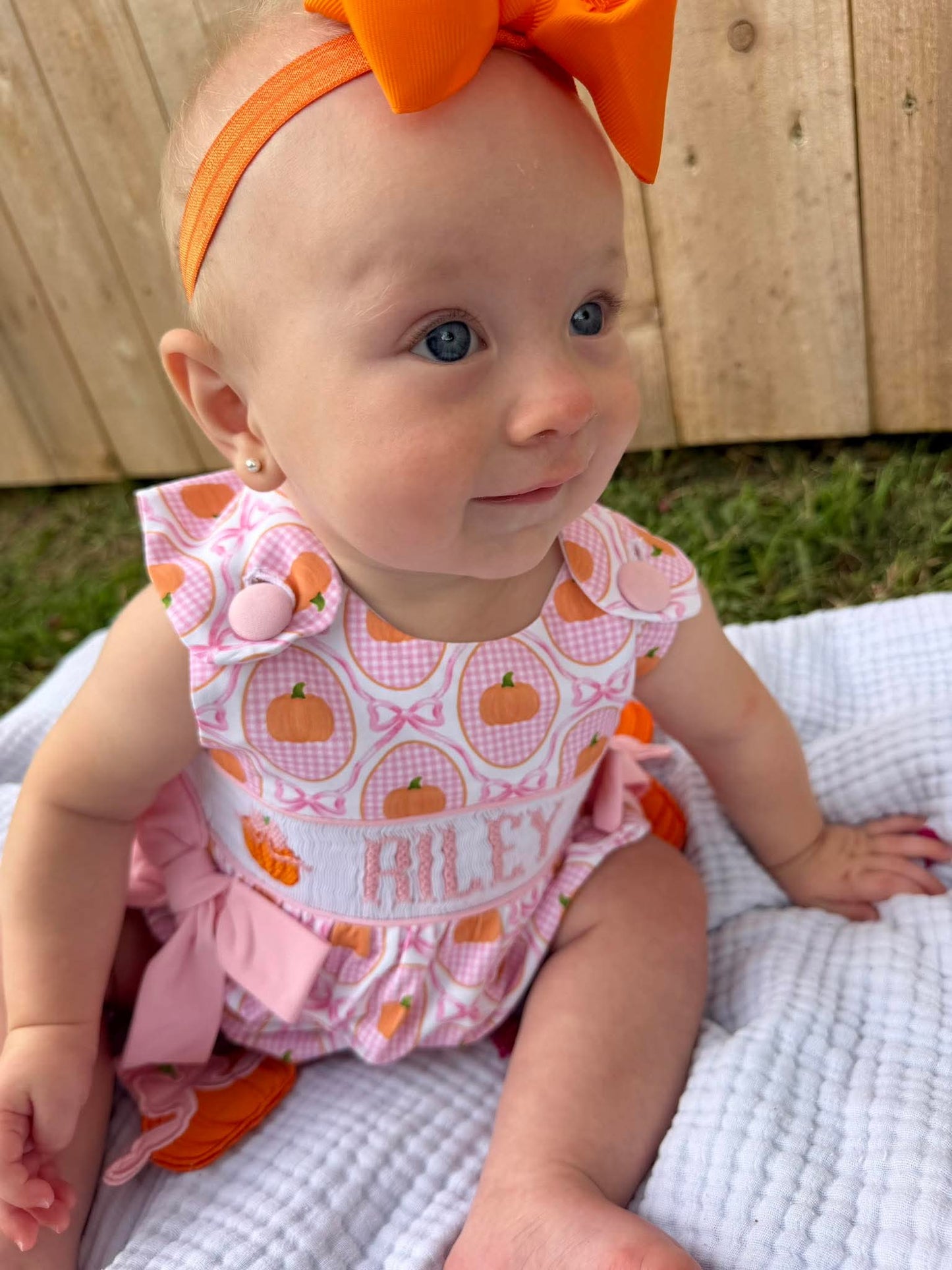 Girl's Pink Gingham Pumpkins Bubble - "LIL PUMPKIN"