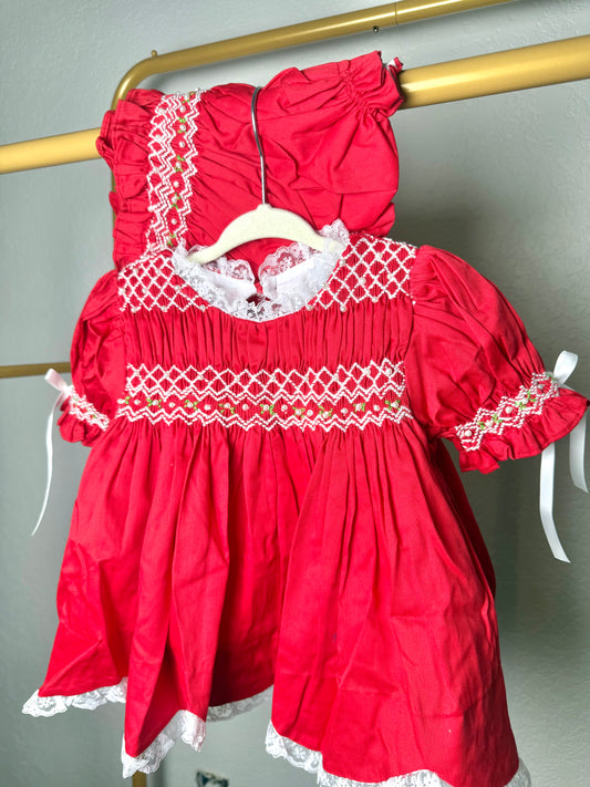 Red Christmas Heirloom: Girl's Bloomer Set/Dress