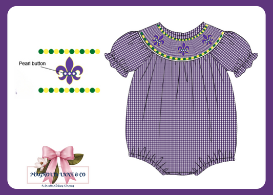 Hand Smocked Fleur De Lis Collection - Girl's Bubble