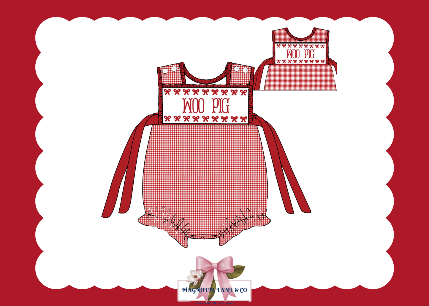 PO23: Girl’s Crimson/Cardinal Red & White Gingham Game Day Bubble