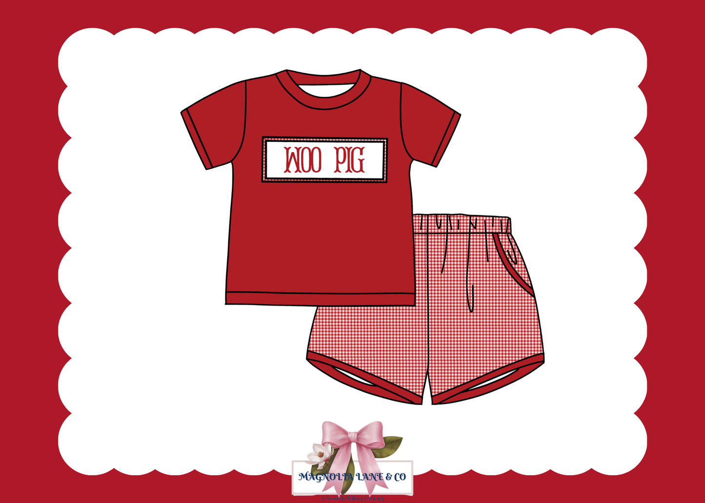 PO23: Boy’s Crimson/Cardinal Red & White Gingham Game Day Shorts Set