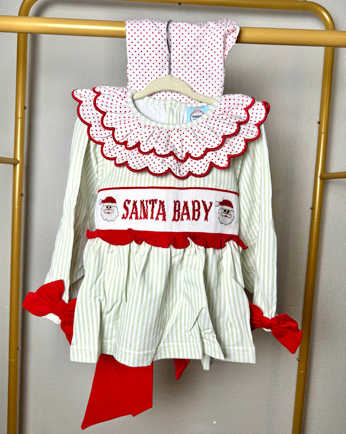 Santa Name Smocks (White Santa): Girl’s Bloomer Set - "SANTA BABY"
