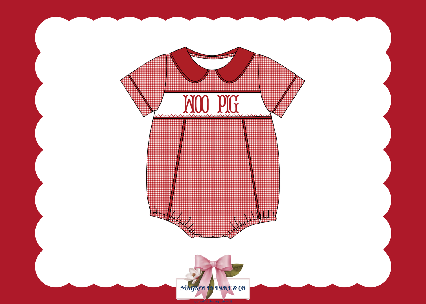 PO23: Boy’s Crimson/Cardinal Red & White Gingham Game Day Bubble