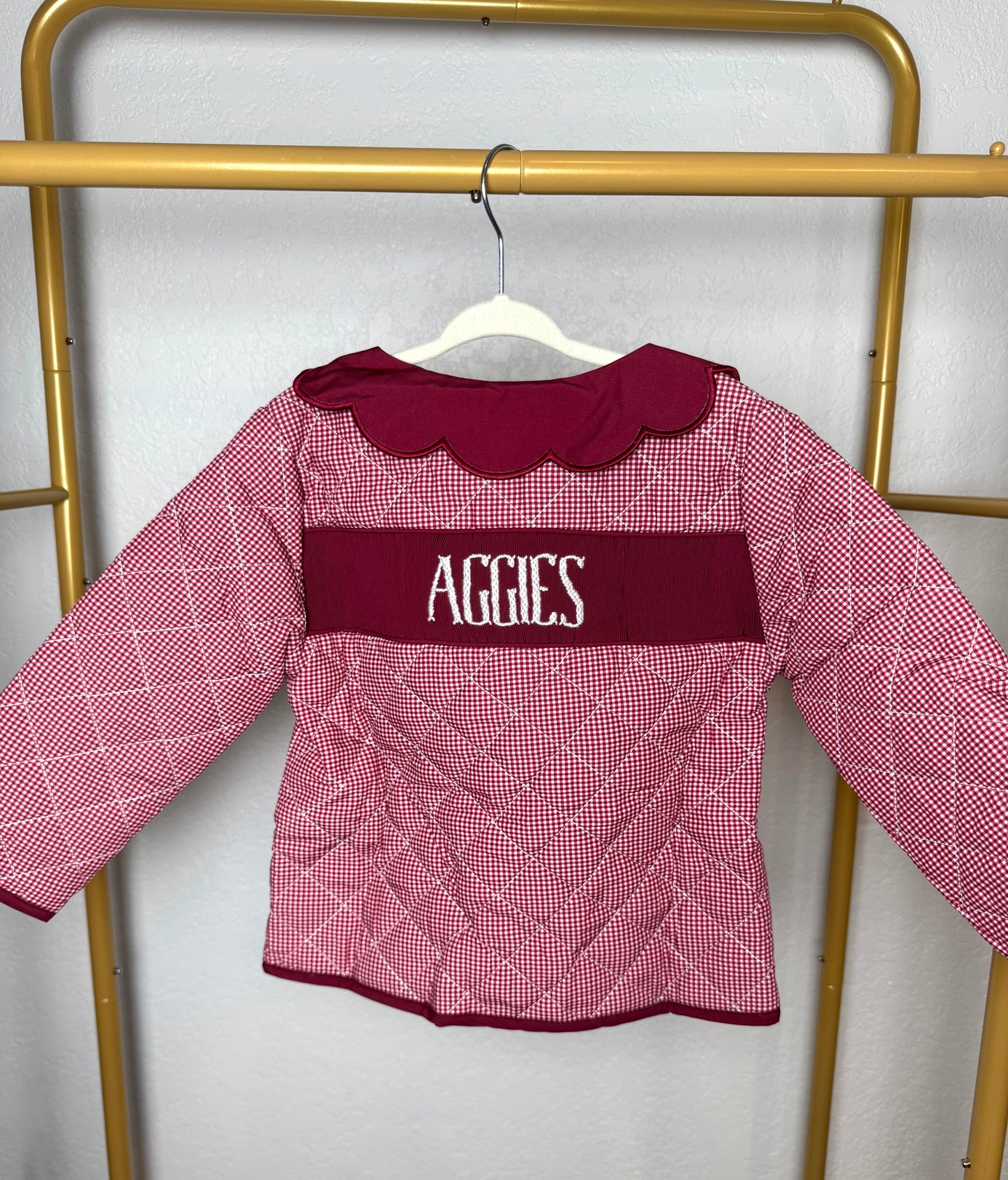 Girl's Maroon & White Quilted Jacket - "AGGIES"