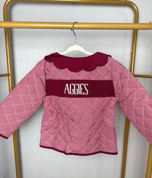 Girl's Maroon & White Quilted Jacket - "AGGIES"