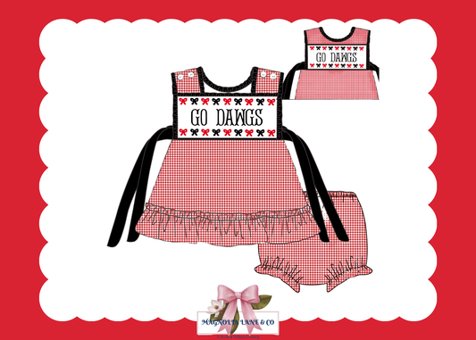 PO23: Girl’s Red & Black Gingham Game Day Bloomer Set/Dress