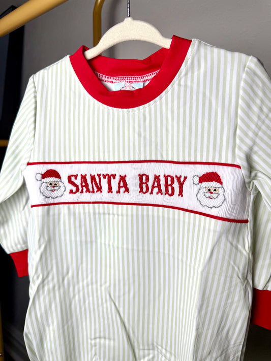Santa Name Smocks (White Santa): Boy's Bubble - "SANTA BABY"