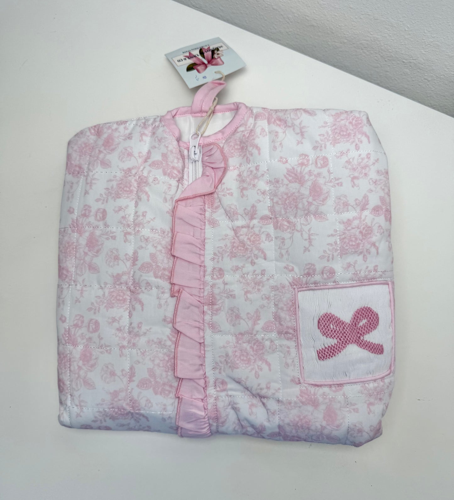 PO21: Pink Toile Garment Bag w/ Bow