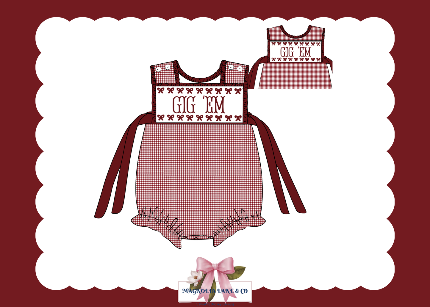 PO23: Girl’s Maroon & White Gingham Game Day Bubble