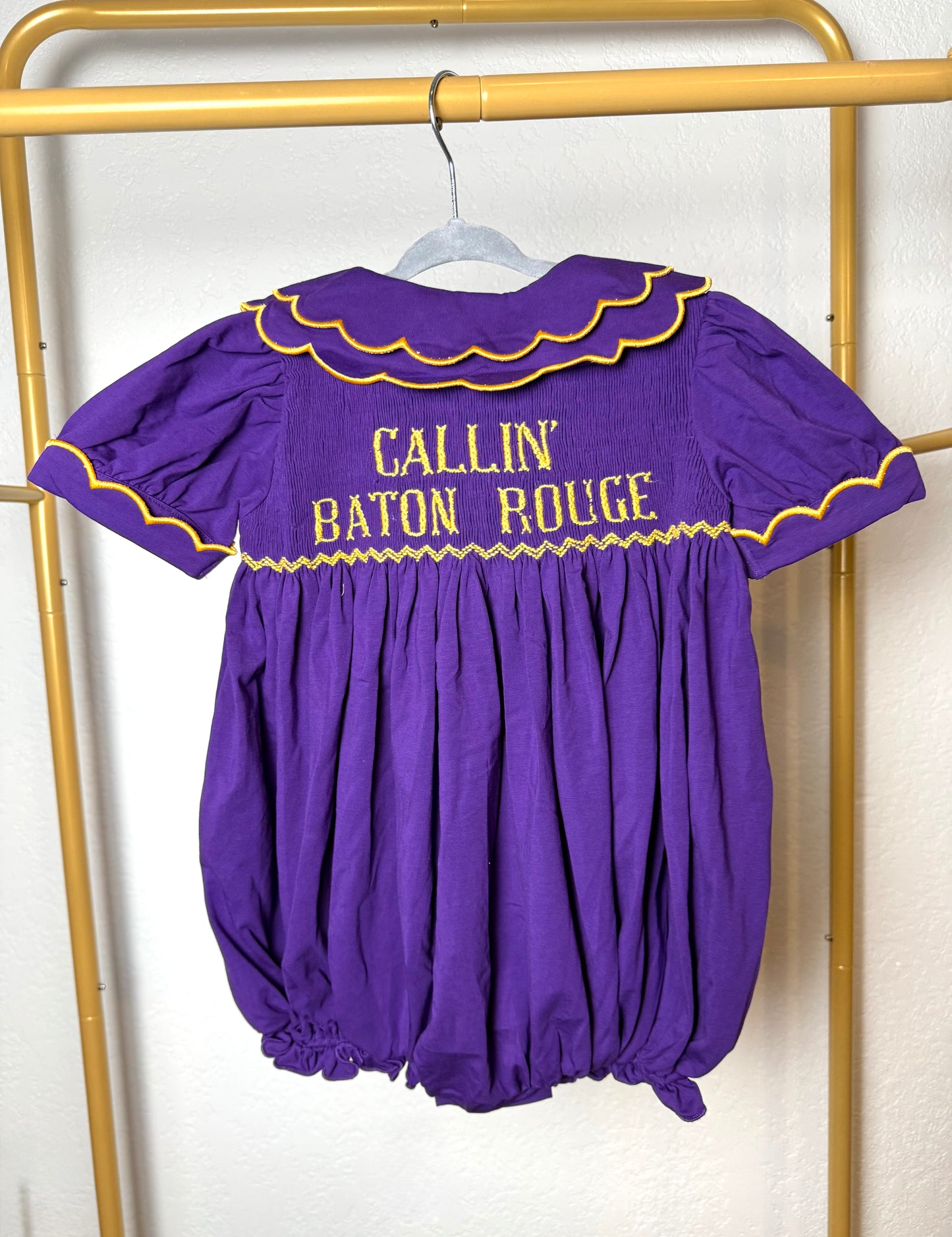 Girl's Purple & Gold Tiny Tailgater Bloomer Set - "CALLIN' BATON ROUGE"