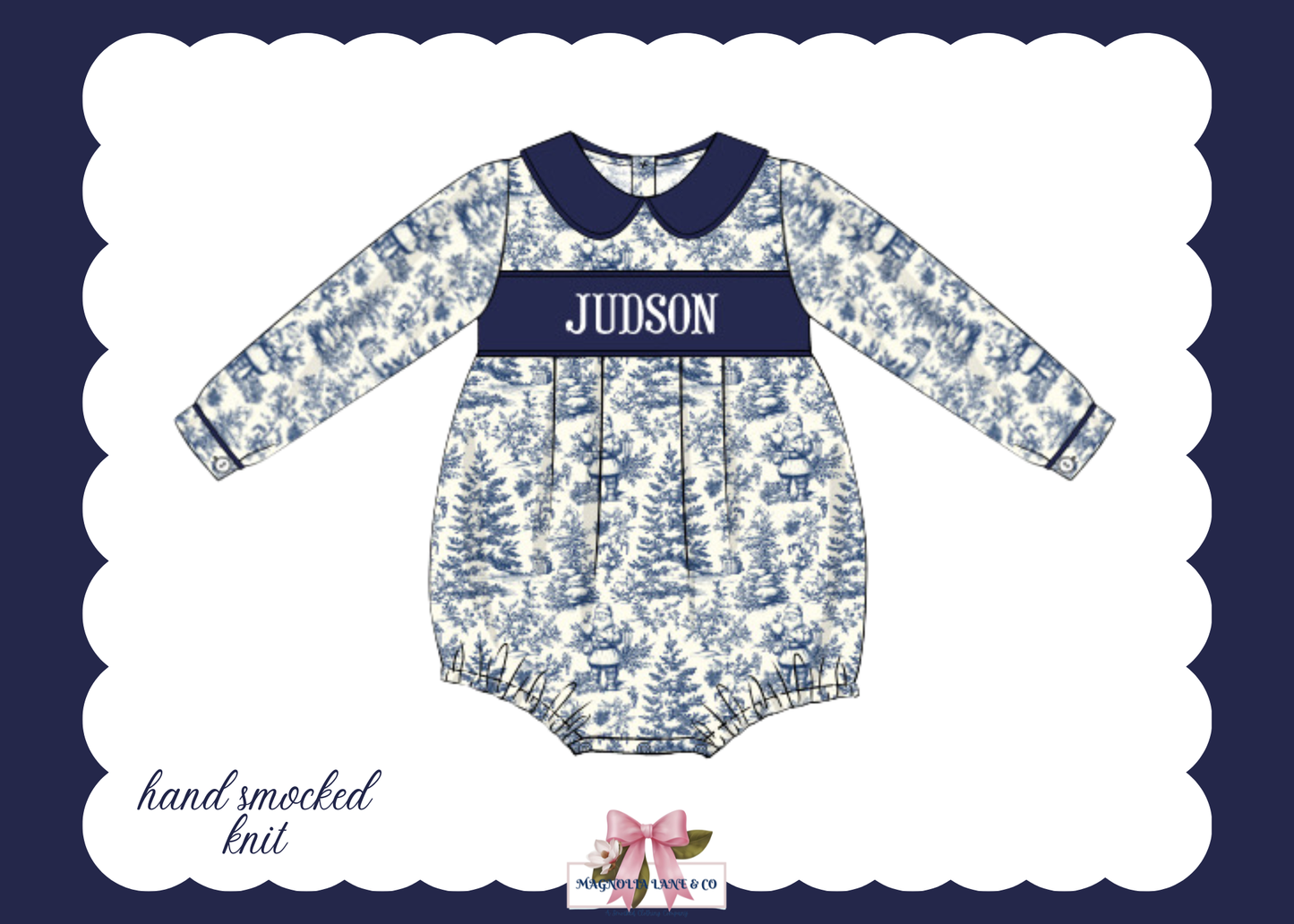 PO27: Boy's Navy Santa Toile Bubble (ETA: November)