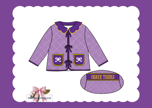 PO23: Girl's Purple & Gold Quilted Pearl Jacket
