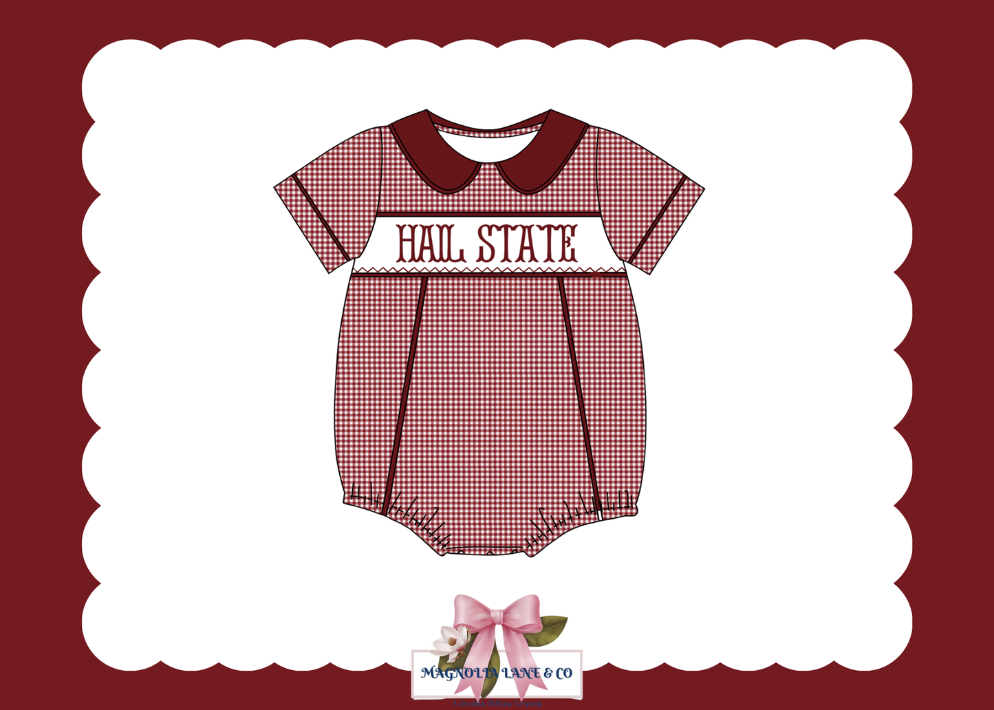PO23: Boy’s Maroon & White Gingham Game Day Bubble