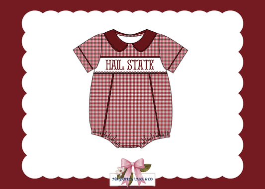 PO23: Boy’s Maroon & White Gingham Game Day Bubble