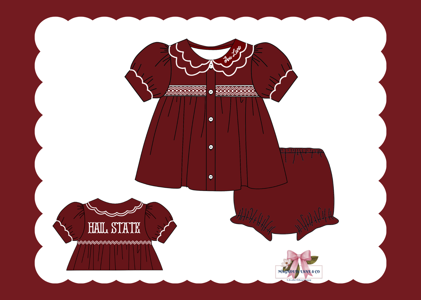 PO23: Girl’s Maroon & White Tiny Tailgaters Bloomer Set/Dress