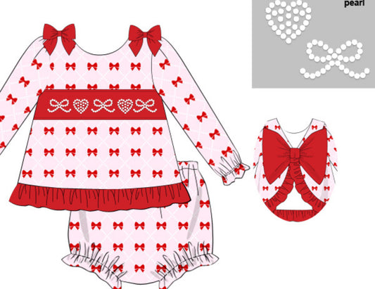 Valentine's Bows & Pearls Bloomer Set