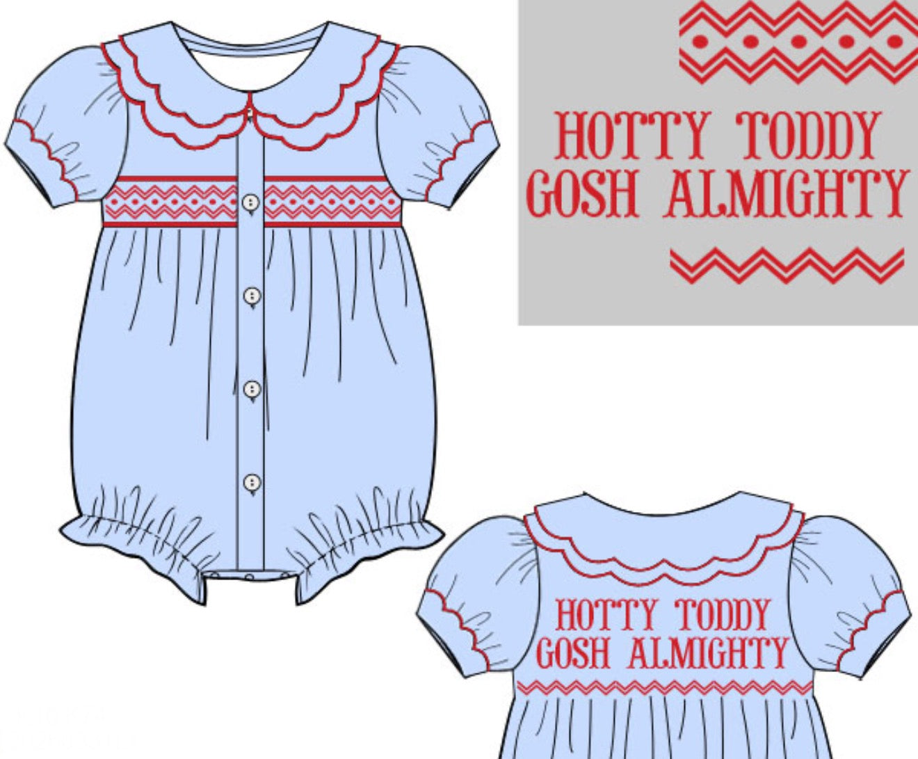 Girl's Blue & Red Tiny Tailgater Bubble - "HOTTY TODDY GOSH ALMIGHTY"