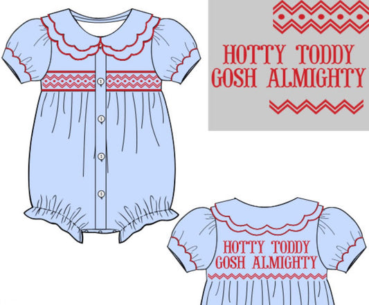 Girl's Blue & Red Tiny Tailgater Bubble - "HOTTY TODDY GOSH ALMIGHTY"