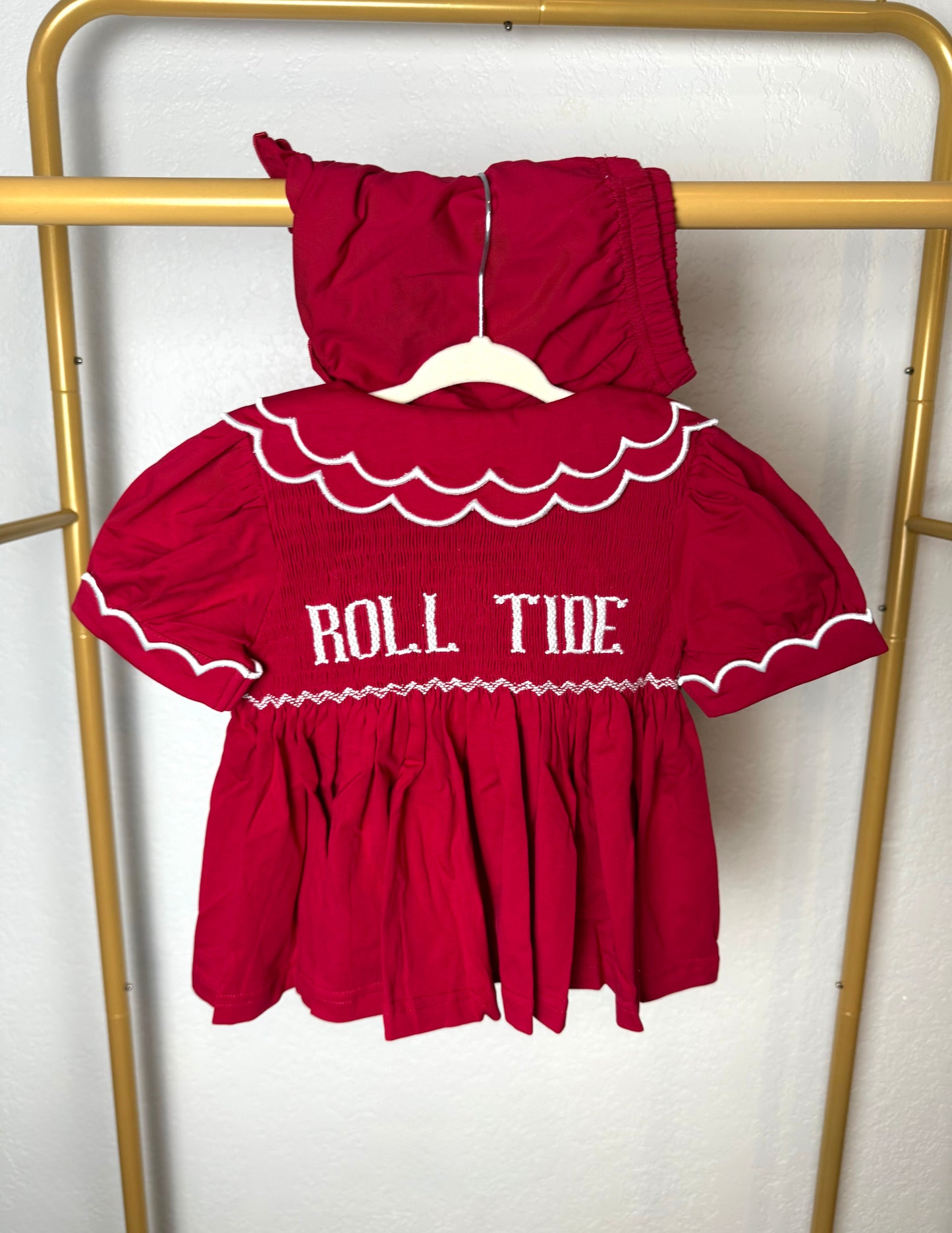 Girl's Crimson & White Tiny Tailgater Bloomer Set - "ROLL TIDE"