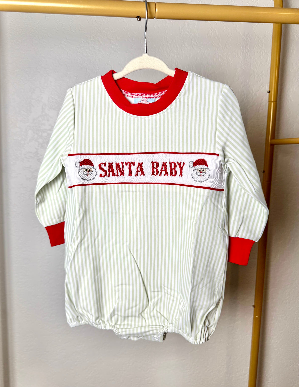 Santa Name Smocks (White Santa): Boy's Bubble - "SANTA BABY"