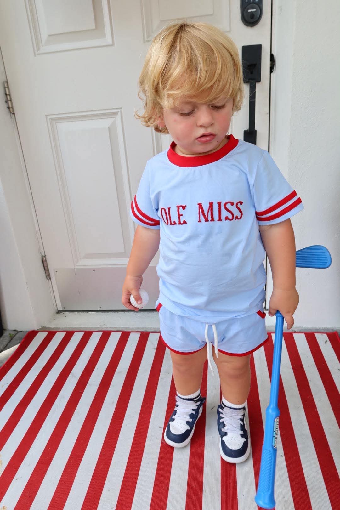 Powder Blue & Red Jerseys: Shorts Set  - "OLE MISS"
