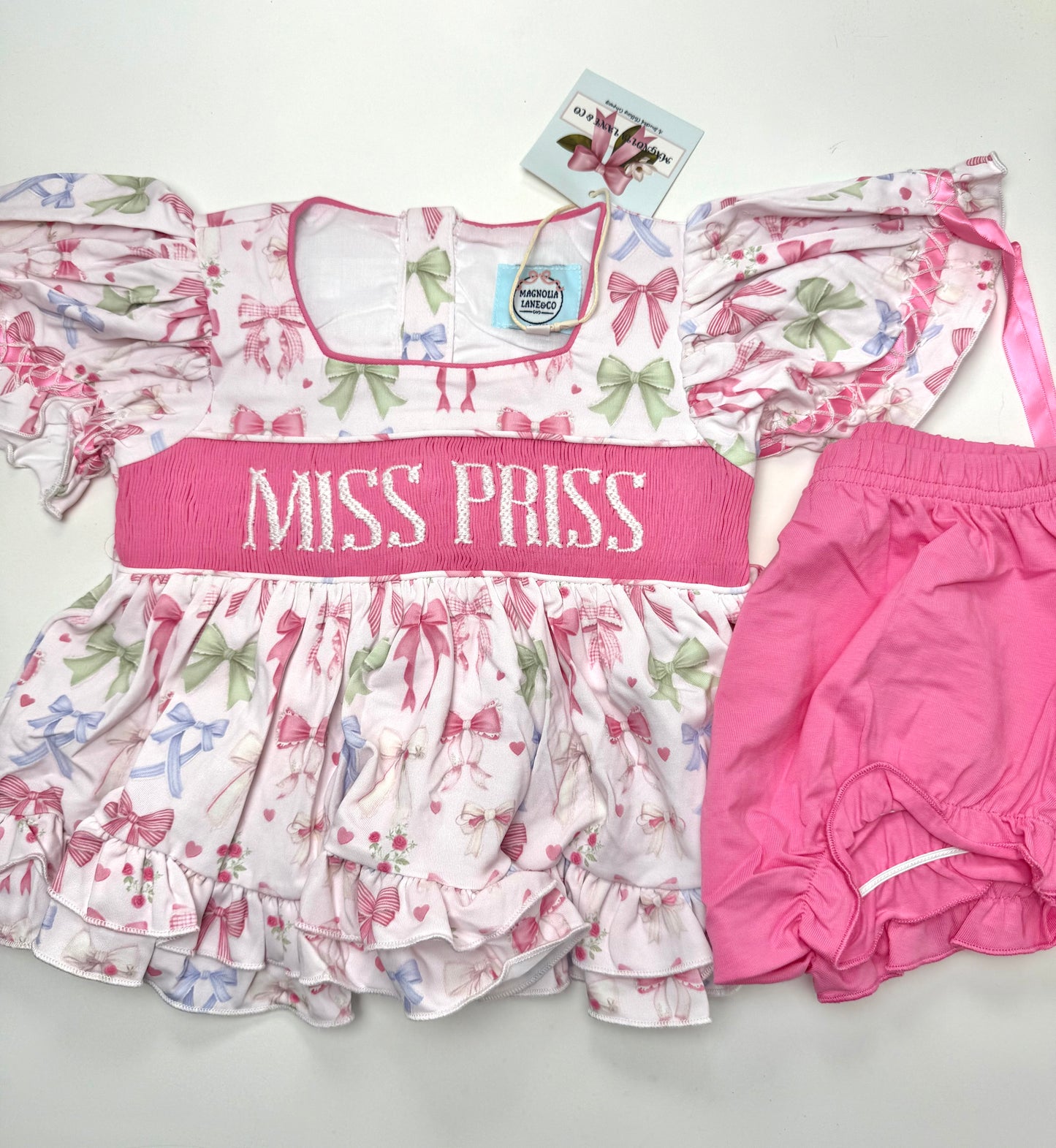Pastel Bows Bloomer Set - "MISS PRISS"