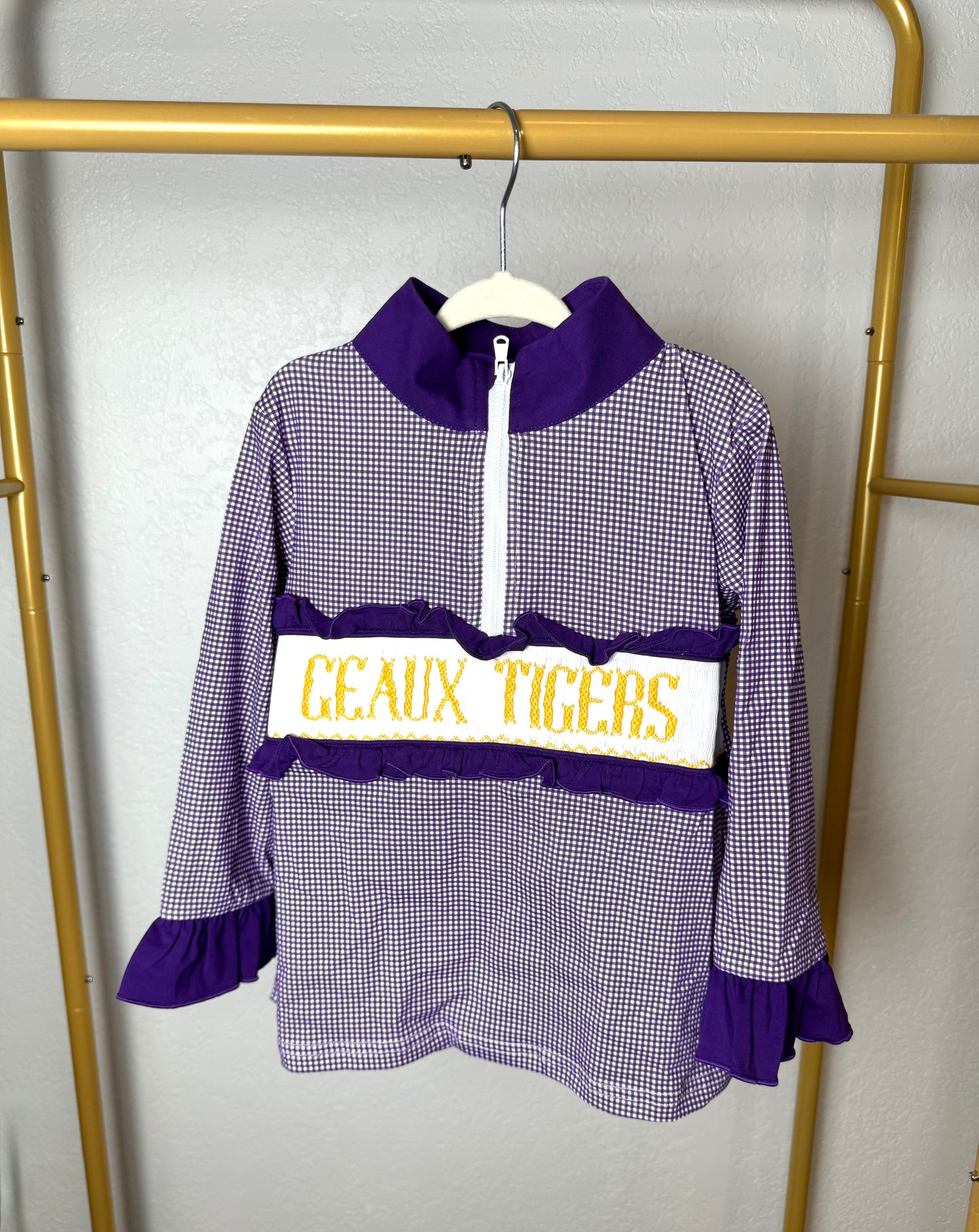 Girl's Purple & Gold Pullover - "GEAUX TIGERS"