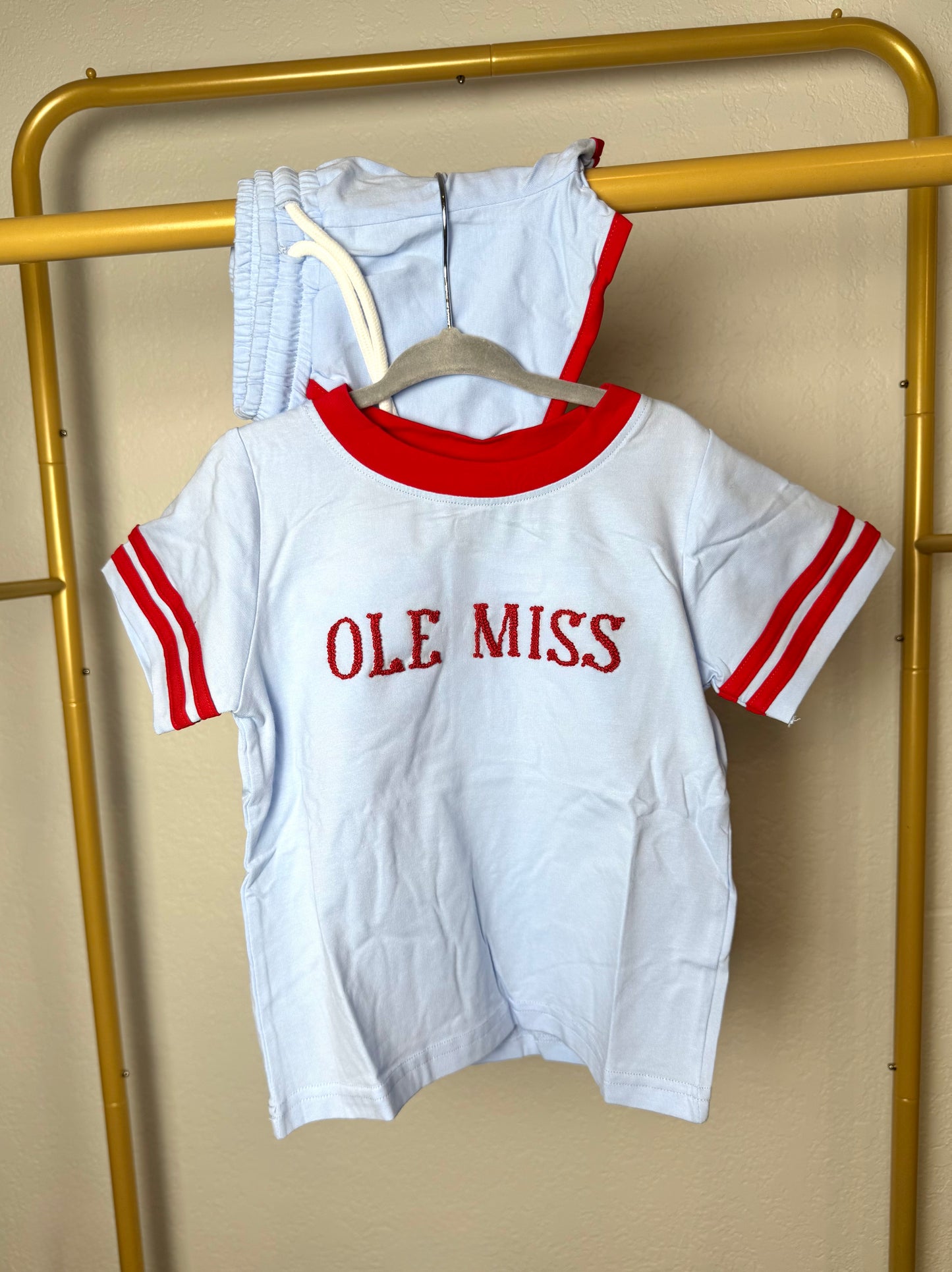 Powder Blue & Red Jerseys: Shorts Set  - "OLE MISS"