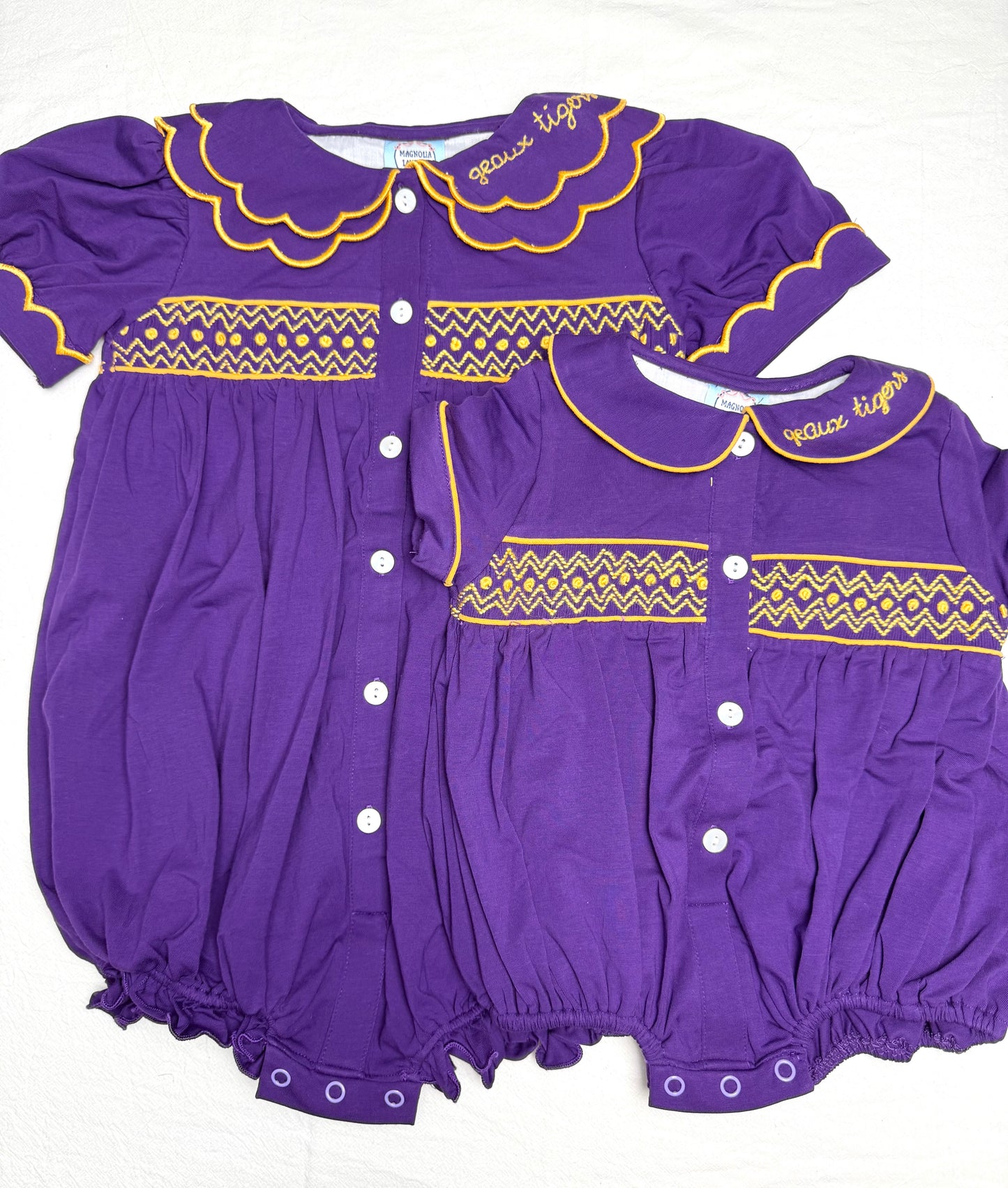 Girl's Purple & Gold Tiny Tailgater Bloomer Set - "CALLIN' BATON ROUGE"