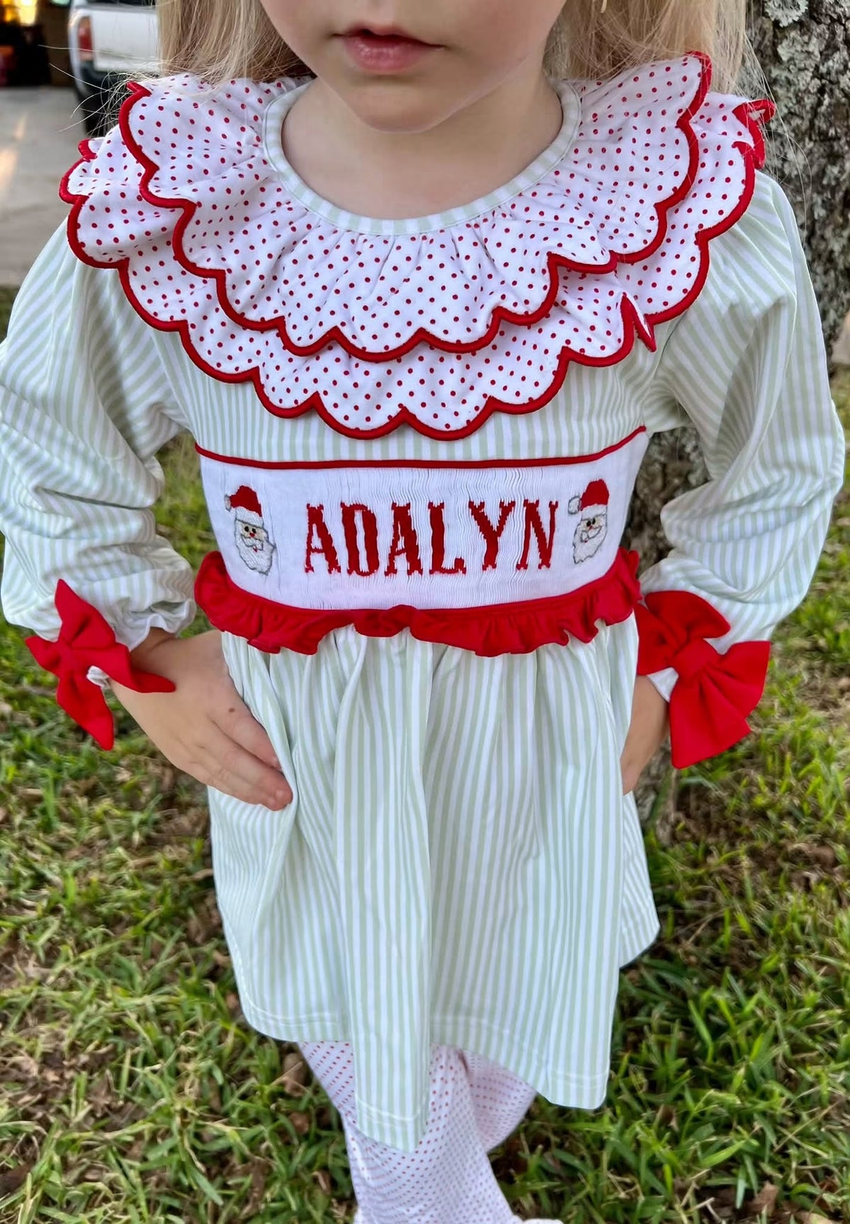 Santa Name Smocks (White Santa): Girl’s Bloomer Set - "SANTA BABY"
