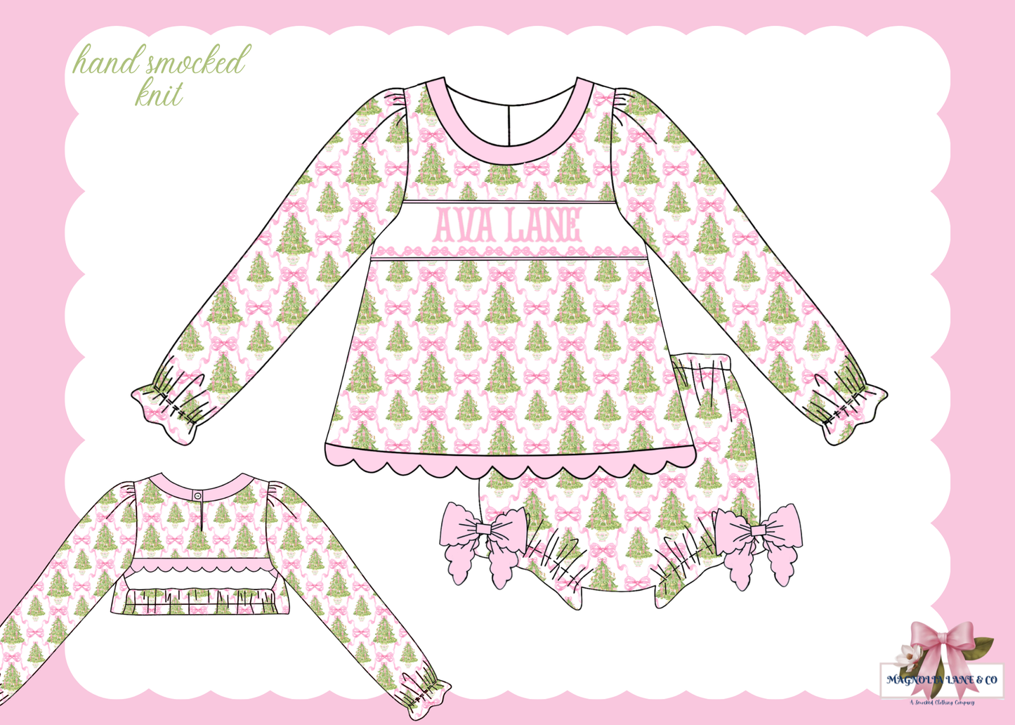PO27: Girl's Pink Trees & Nutcrackers Bloomer Set/Dress (ETA: November)