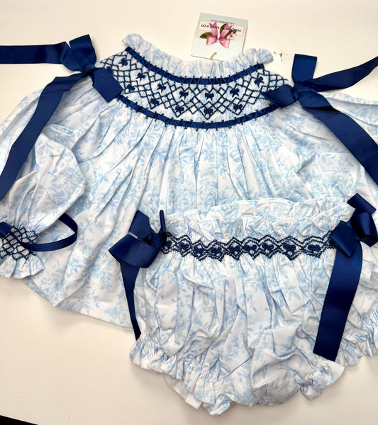 Blue Winter Bows Smocked Bloomer Set