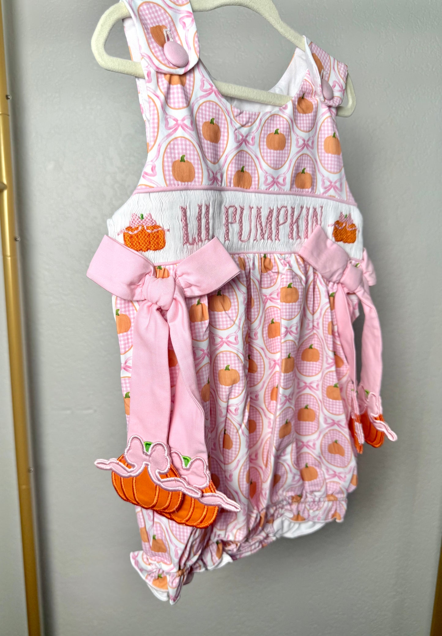 Girl's Pink Gingham Pumpkins Bubble - "LIL PUMPKIN"
